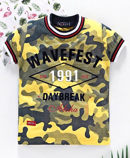 Noddy Camouflage Printed Half Sleeves T-Shirt - Yellow
