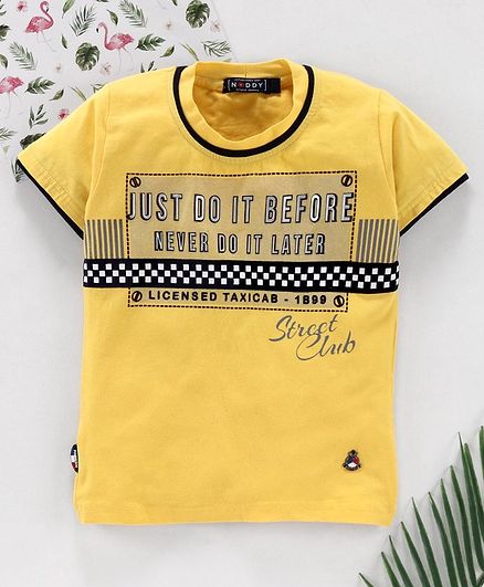 Noddy Just Do It Before Never Do It Later Printed Half Sleeves T-Shirt - Yellow
