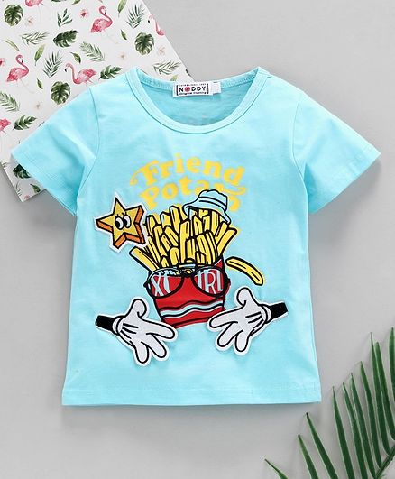 Noddy Half Sleeves Fries Print Tee - Blue