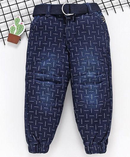 Noddy Printed Full Length Pant With Belt - Dark Blue