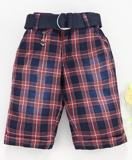 Noddy Checked Shorts With Belt - Red