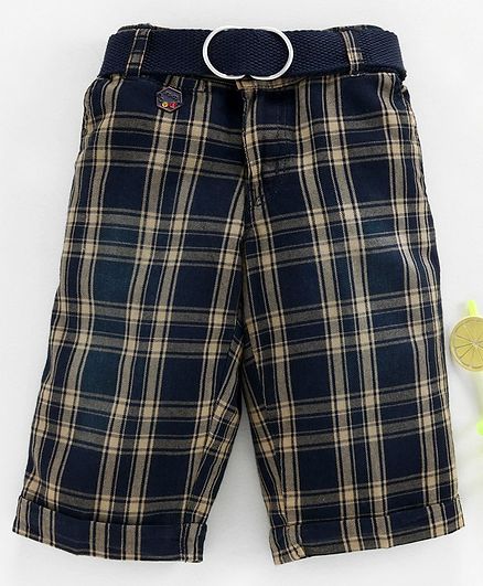Noddy Checked Shorts With Belt - Beige & Blue