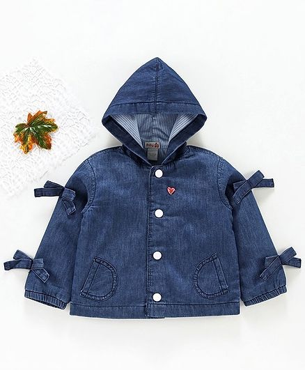 Under Fourteen Only Full Sleeves Bow Knot Detailed Jacket - Blue