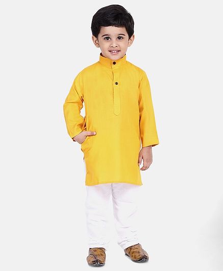 BownBee Solid Full Sleeves Kurta & Pyjama - Yellow