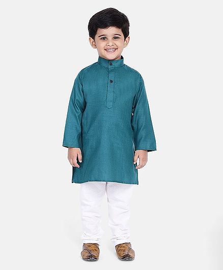 BownBee Solid Full Sleeves Kurta & Pyjama - Blue