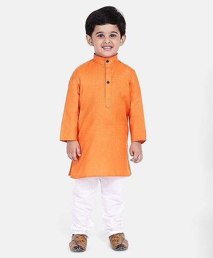 BownBee Solid Full Sleeves Kurta & Pyjama - Orange