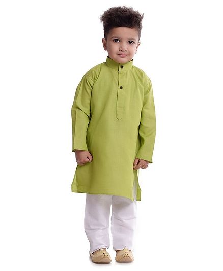 BownBee Solid Full Sleeves Kurta & Pyjama - Green
