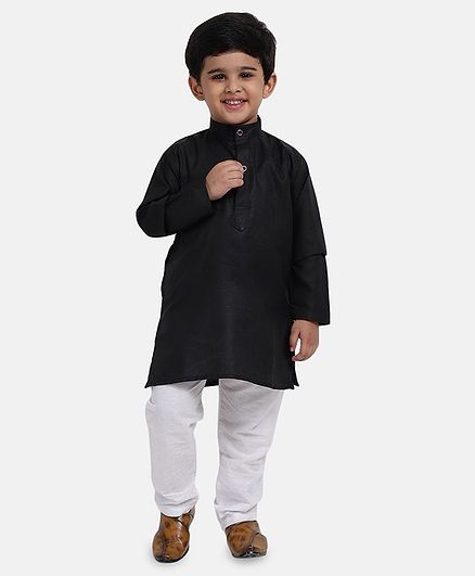 BownBee Solid Full Sleeves Kurta & Pyjama - Black