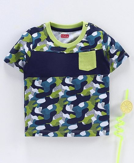 Babyhug Half Sleeves Tee Camouflage Print - Blue Green