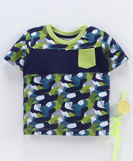 Babyhug Half Sleeves Tee Camouflage Print - Blue Green