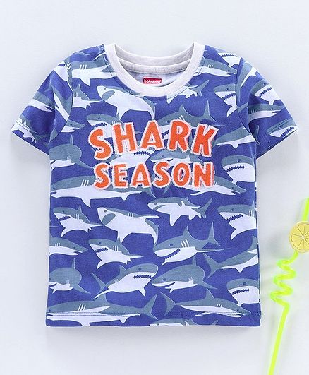 Babyhug Half Sleeves Tee Shark Print - Blue