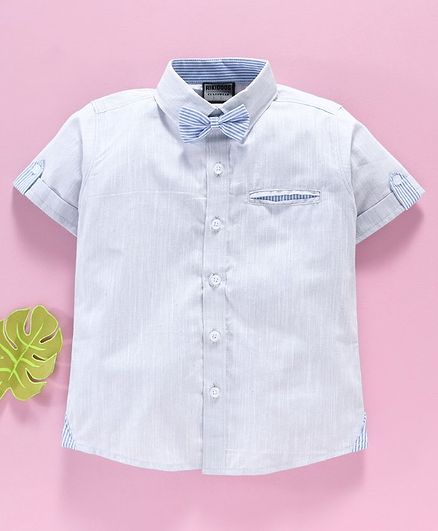 Rikidoos Solid Half Sleeves Shirt With Bow - Grey