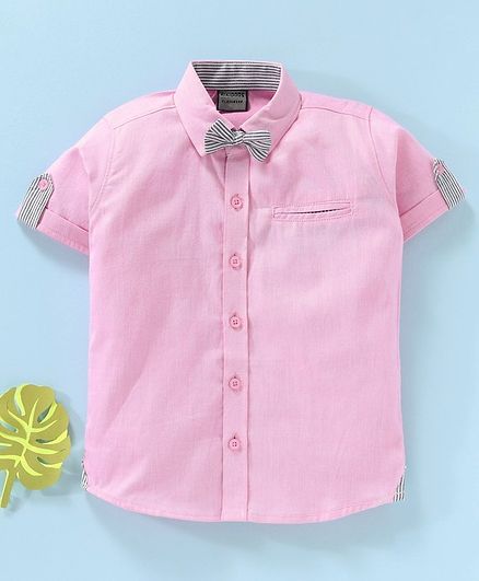 Rikidoos Solid Half Sleeves Shirt With Bow - Light Pink
