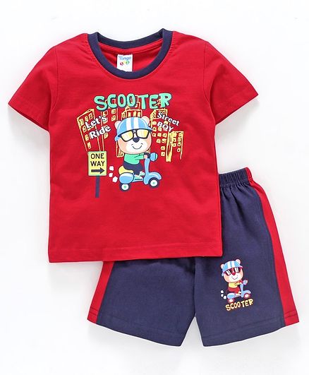 Tango Half Sleeves Tee & Shorts Scooter Print - Red Blue