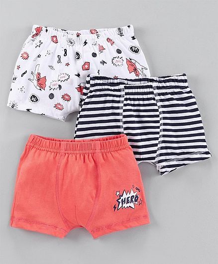 Babyoye Cotton Trunks Crocodile Print Pack of 3 - White Coral Navy Blue