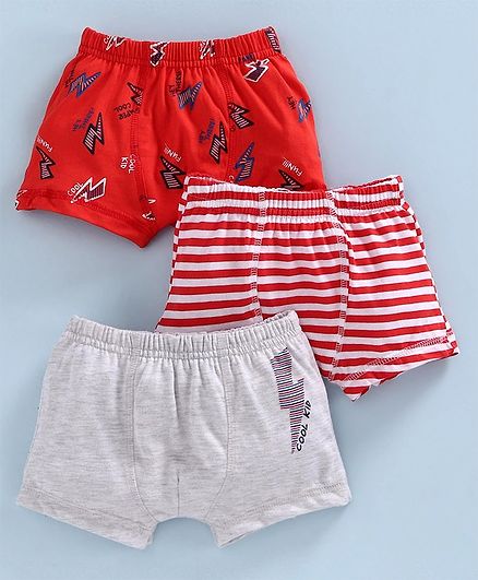 Babyoye Cotton Trunks Pack of 3 - Red Grey