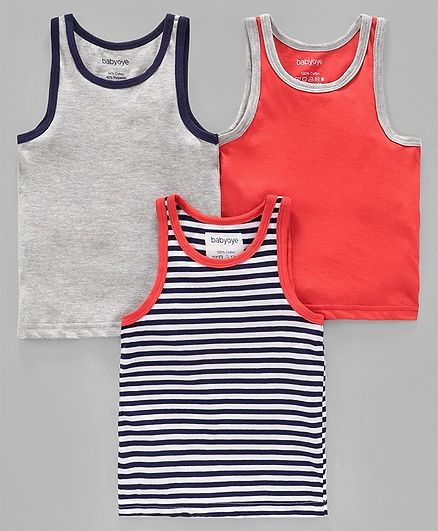 Babyoye Sleeveless Vests Pack of 3 - Orange Light Grey Navy Blue