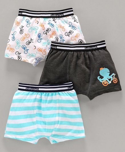 Babyoye Cotton Trunks Bear Print Pack of 3 - Blue White Black