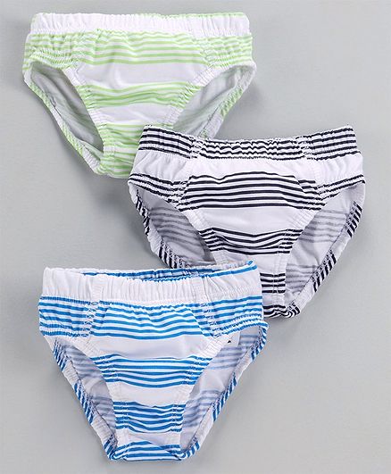 Babyoye Cotton Stripe Briefs Pack of 3 - Light Green Black Blue