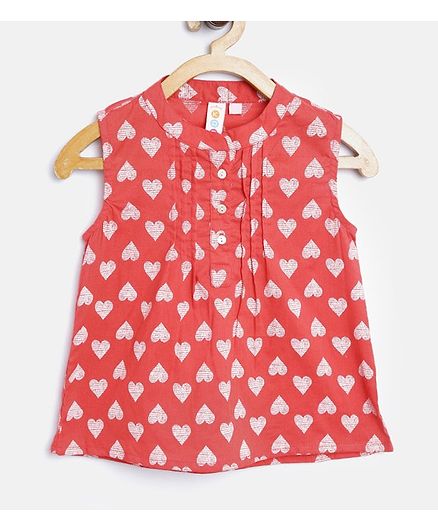 Kids On Board Sleeveless Heart Print Top - Peach
