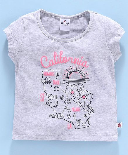 Ollypop Half Sleeves Top Text Print - Grey