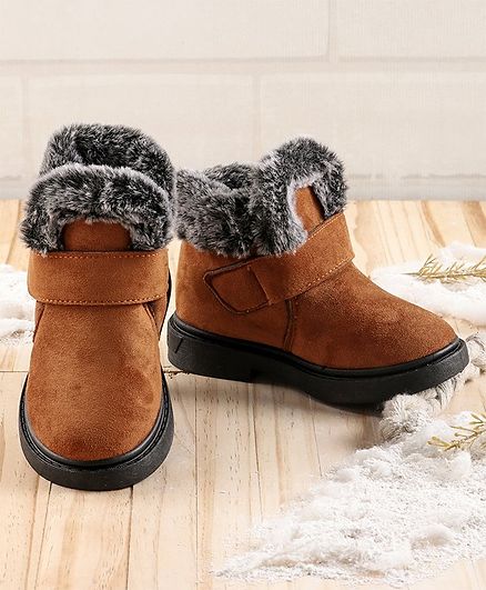 KIDLINGSS Faux Fur Lined Velcro Closure Boots - Brown