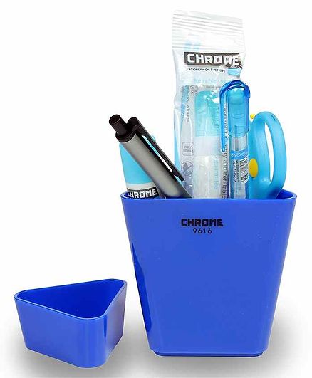Chrome Solid Color Pen Stand - Blue