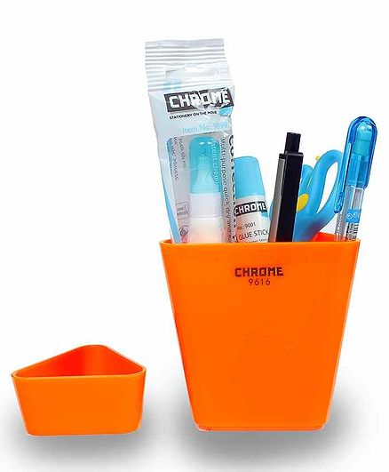Chrome Solid Color Pen Stand - Orange