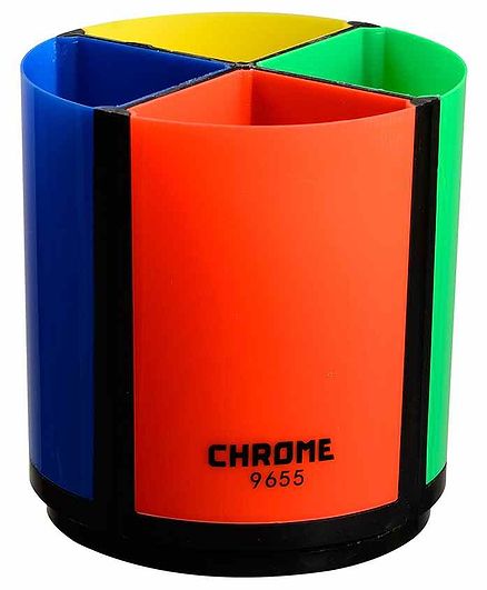 Chrome Rotary Pen Stand with 4 Compartments - Multicolor