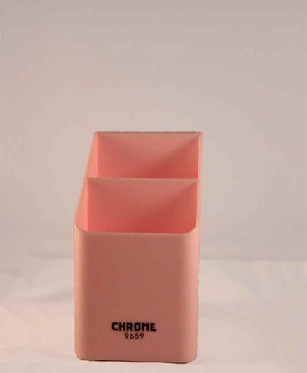 Chrome Pen Stand with 3 Compartments - Pink