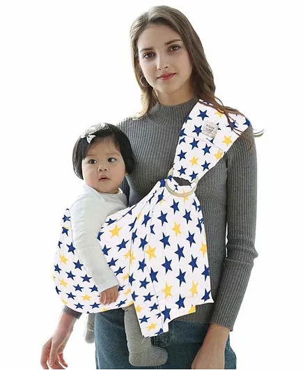 Polka Tots Baby Ring Sling Carrier Wrap Star Print - White