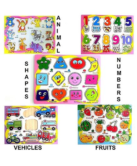 FunBlast Wooden Knob Puzzles Multicolor - Pack of 5