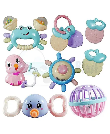 FunBlast Teether Rattles Pack of 6 - Pink Blue