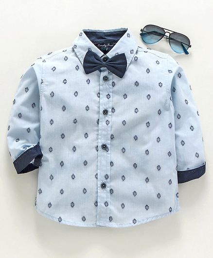 Trendy Cart Full Sleeves Dobby Pattern Shirt With Bow - Light Blue
