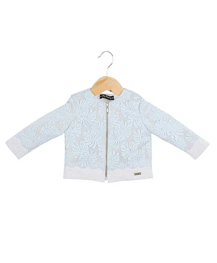 One Friday Full Sleeves Flower Lacey Cardigan - Light Blue