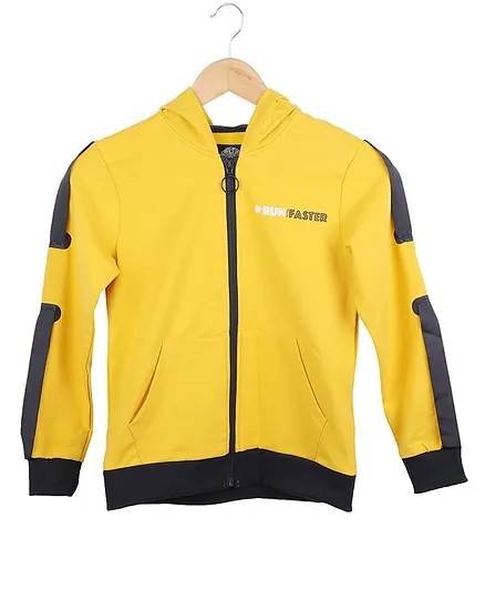 One Friday Solid Full Sleeves Hooded Jacket - Yellow