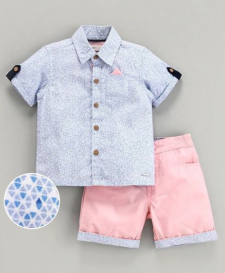 Babyoye Cotton Half Sleeves Printed Shirt and Shorts - Blue
