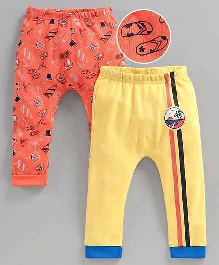 Babyoye Cotton Full Length Diaper Leggings Multiprint Pack of 2 - Yellow Orange