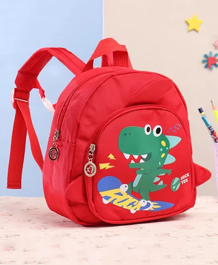 School Bag With Dinosaur Print Red - 8 Inches