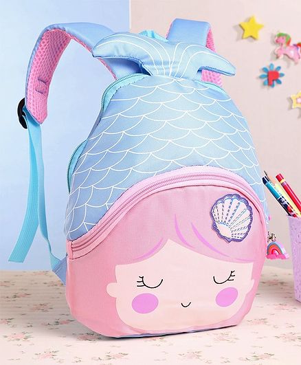 School Bag With 3D Fin Blue - 9 Inches