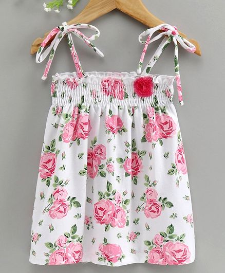 Mom's Love Singlet Frock Rose Print - Pink White