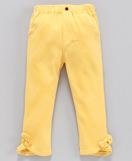 Mom's Love Solid Elastic Waist Jeggings - Yellow