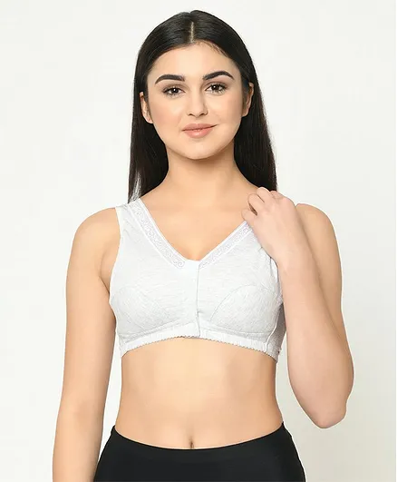 MAMMA PRESTO Lace Detailing Front Open Maternity Bra - Grey