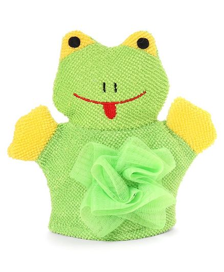 Frog Shape Bath Glove With Loofa - Green
