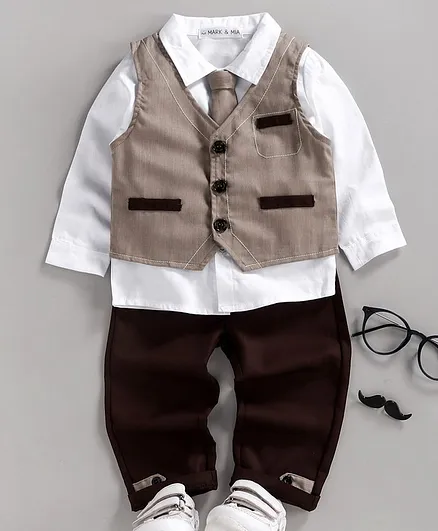 Mark & Mia 3 Piece Party Suit with Tie - Beige Brown