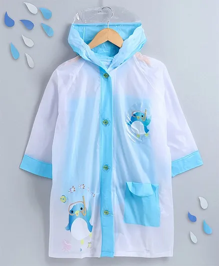 Full Sleeves Raincoat Penguin Print - Blue