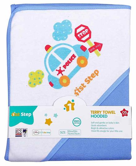 1st Step Printed Hooded Terry Towel - Blue