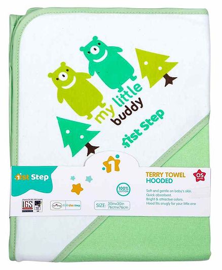 1st Step Printed Hooded Terry Towel - Green
