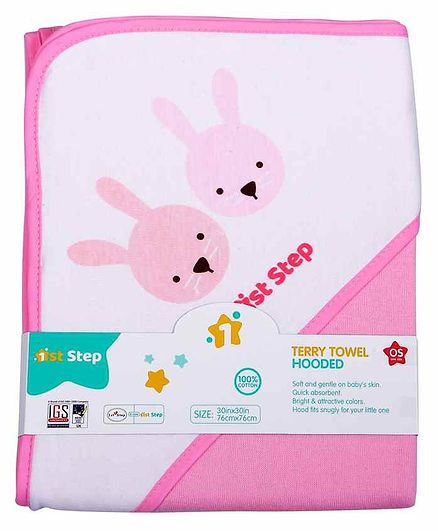 1st Step Printed Hooded Terry Towel - Pink
