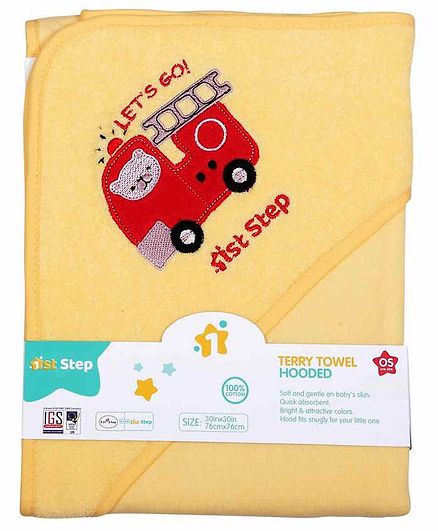 1st Step Hooded Terry Towel Fire Truck Patch - Yellow